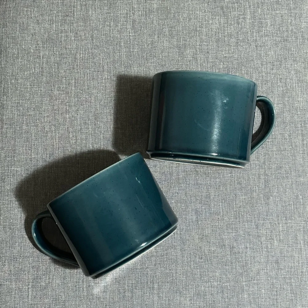 Pier 1 Imports Stoneware Large Mugs Teal Set of 2